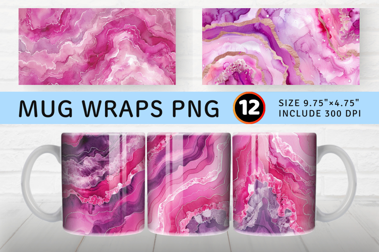 Pink Watercolor Geode Mug Wrap Sublimation Designs