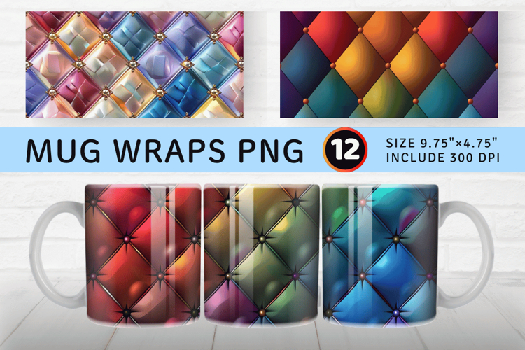 Luxury Rainbow Diamond Tufted Mug Wrap Sublimation Designs