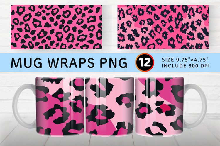 Pink Leopard Skin Christmas Mug Wrap Sublimation Designs