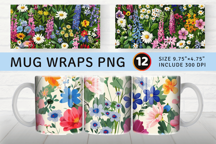 English Floral Garden Mug Wrap Sublimation Designs