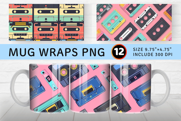 80s Retro Audio Cassette Tape Mug Wrap Sublimation Designs