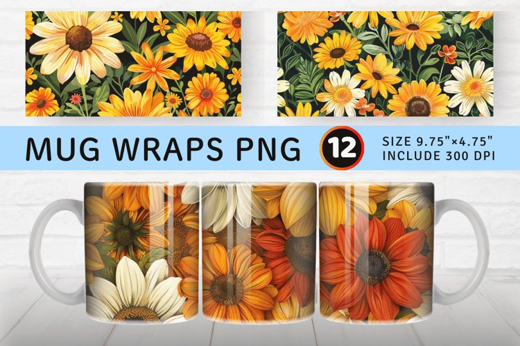 Sunflowers   Marigold mug wrap sublimation Designs