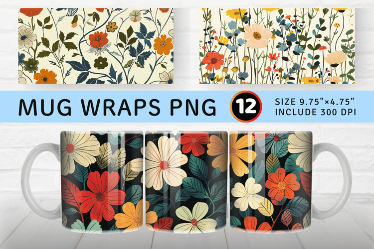 Retro Spring Garden Flowers Mug Wrap Sublimation Designs