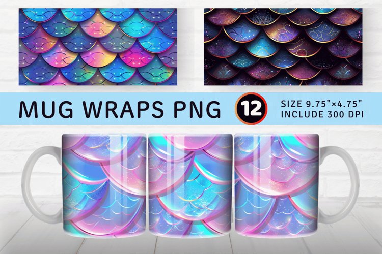 Neon Glitter Mermaid Scales Mug wrap Sublimation Designs