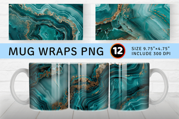 Luxury Teal Agate Mug Wrap Sublimation Designs
