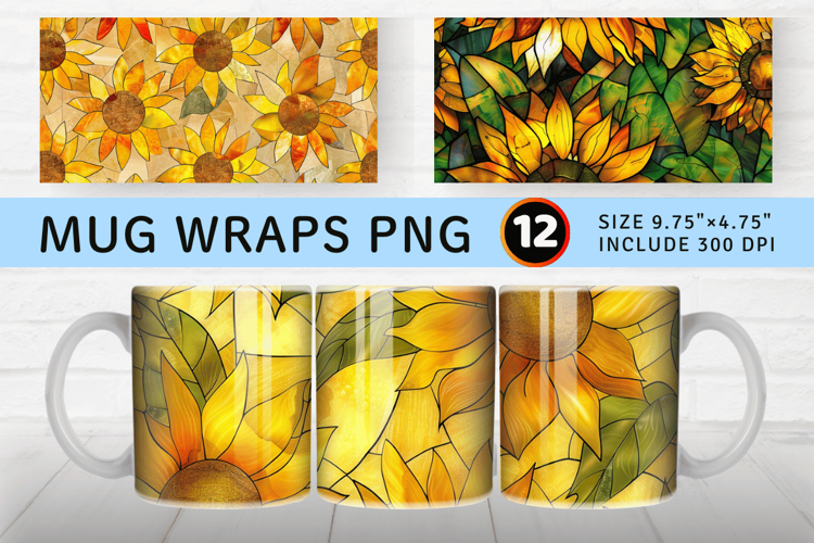 Sunflower Stained Glass Mug Wrap Sublimation Designs