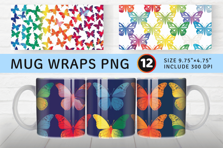 Rainbow Butterfly Mug Wrap Sublimation Designs