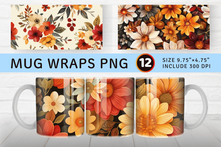 Autumn Bouquet Flowers Mug Wrap Sublimation Designs