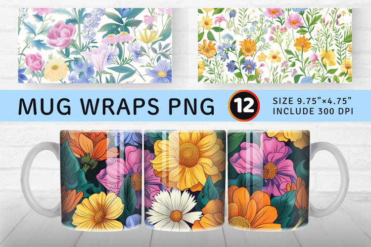 Delicate Flowers Garden Mug Wrap Sublimation Designs