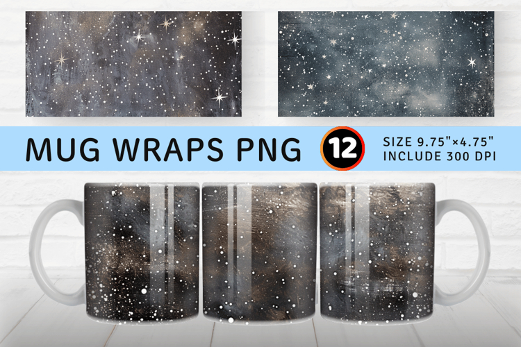 Silver Starry Night Mug Wrap Sublimation Designs