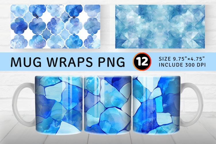 Watercolor Pastel Sapphire Blue Mug Wrap Sublimation Designs
