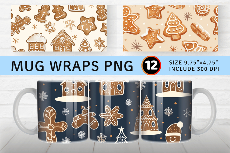 Winter Gingerbread Mug Wrap Sublimation Designs