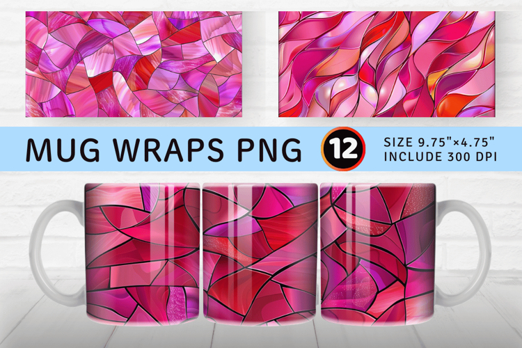 Pink Stained Glass Mug Wrap Sublimation Designs