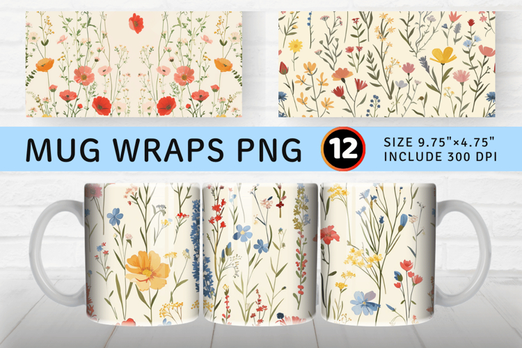 French Paper Cottagecore Wildflowers Mug Wrap Sublimation De