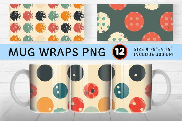 Vintage Retro Polka Dot Mug Wrap Sublimation Designs