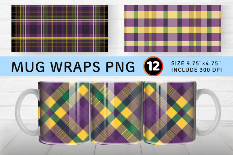 Purple Green   Yellow Plaid Mug Wrap Sublimation Designs