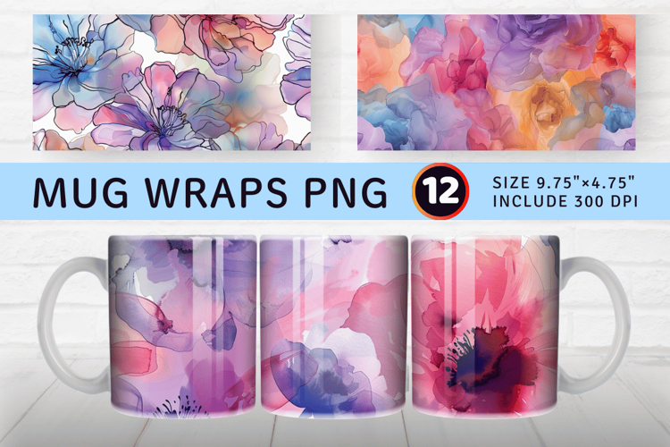 Watercolor Pastel Alcohol Ink Flowers Mug Wrap Sublimation D