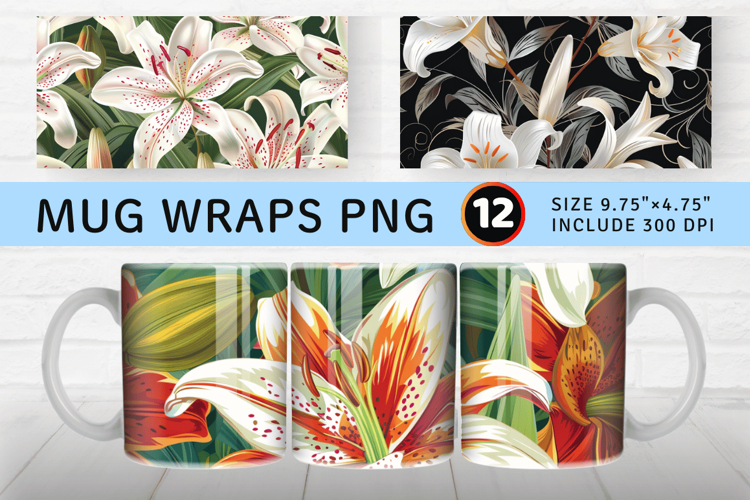 Regal Lily Flowers Mug Wrap Sublimation Designs