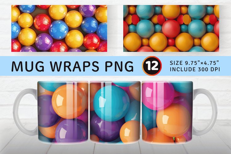 Colorful 3D Inflated Balls Mug wrap Sublimation Designs