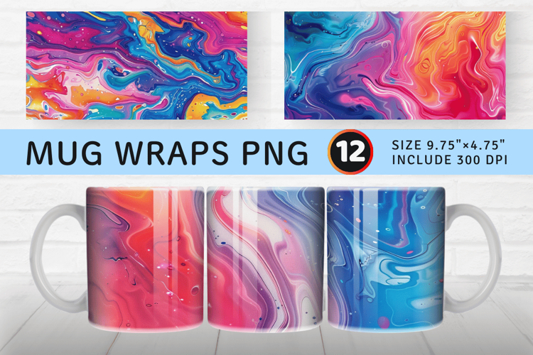 Rainbow Liquid Marble Mug Wrap Sublimation Designs