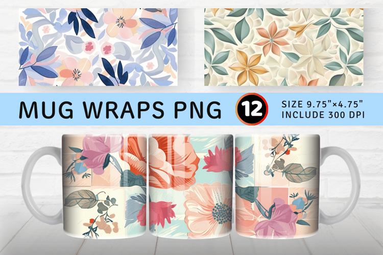 Pastel Blooms Quilt Mug Wrap Sublimation Designs