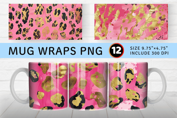 Pink and Gold Leopard Mug Wrap Sublimation Designs example image 1