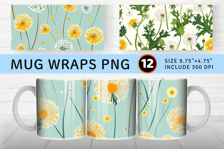Spring Dandelions Mug Wrap Sublimation Designs