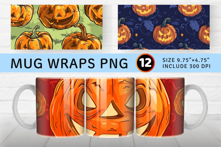 Halloween with Pumpkin Mug Wrap Sublimation Designs