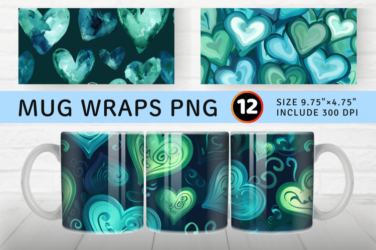 Blue Green Dreamy Heart Mug Wrap Sublimation Designs