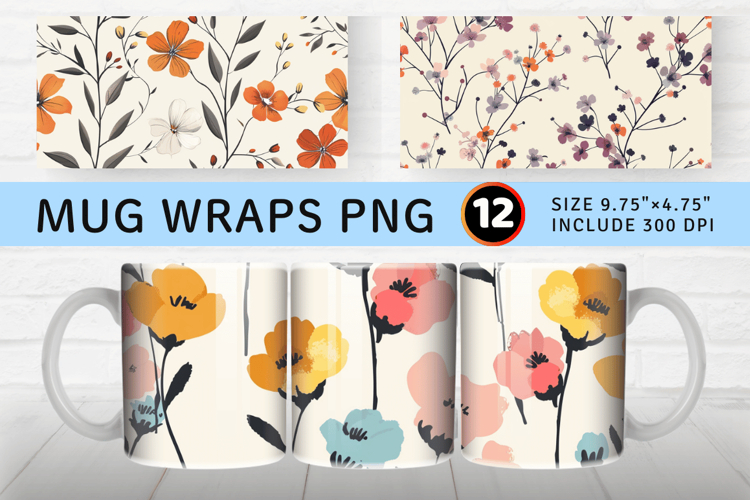 Sparse Flowers Mug Wrap Sublimation Designs