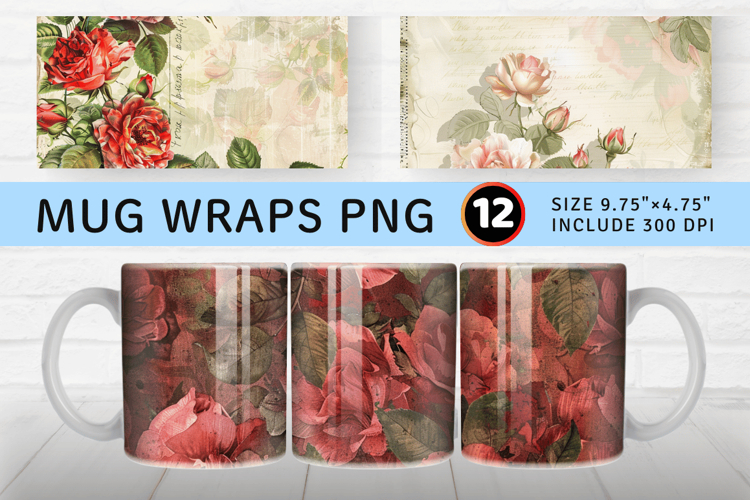 Roses Junk Journal Mug Wrap Sublimation Designs