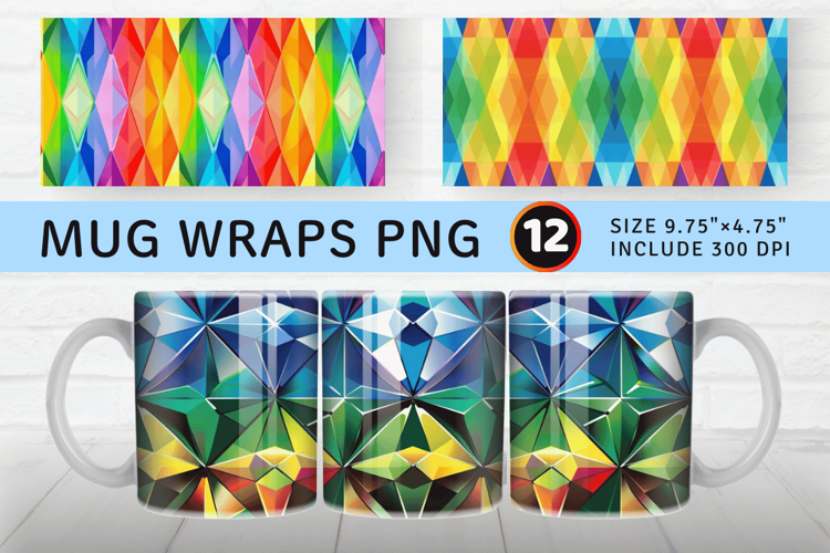 Rainbow Diamond Mug Wrap Sublimation Designs