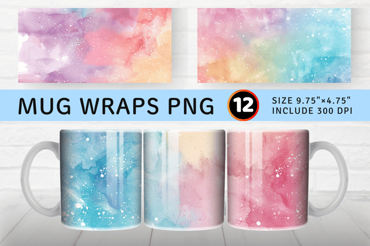 Pastel Sparkly Watercolor Mug Wrap Sublimation Designs