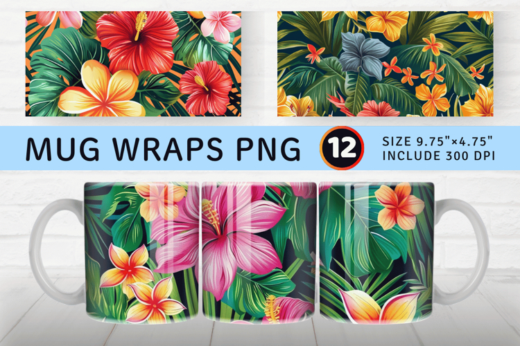 Tropical Paradise Flower Mug Wrap Sublimation Designs