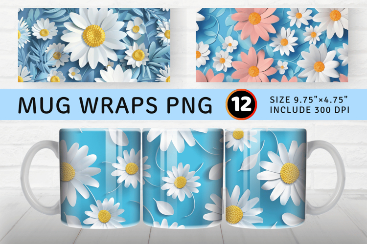 Spring Daisy Paper Craft Flowers Mug Wrap Sublimation Design