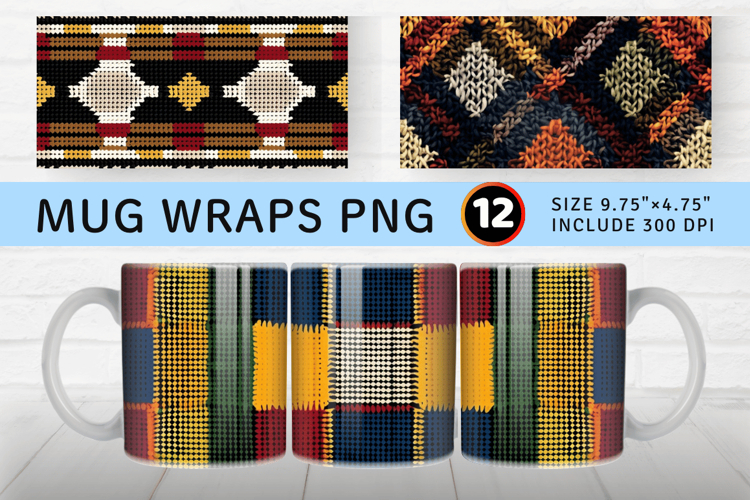 Crochet Knitted Plaid Mug Wrap Sublimation Designs example image 1