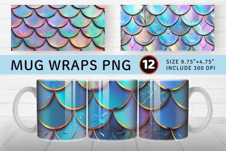 Luxury Holographic Mermaid Scales Mug Wrap Sublimation Desig