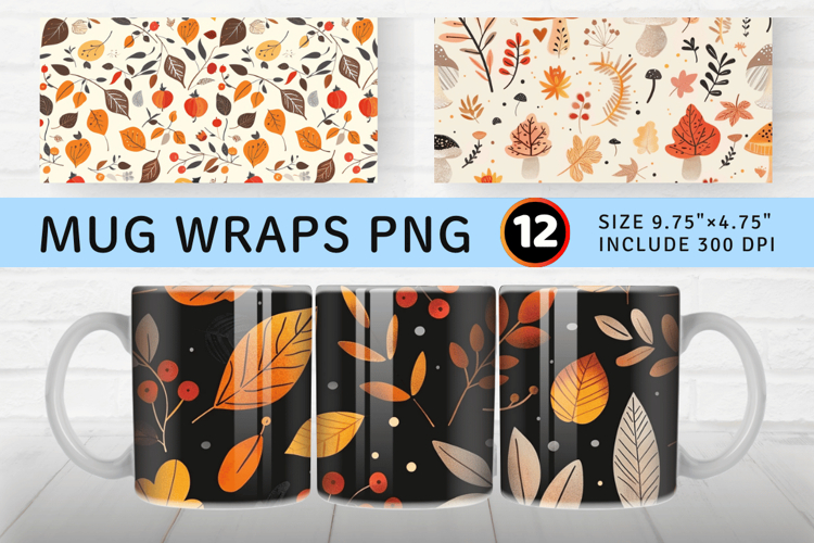 Whimsical Autumn Mug Wrap Sublimation Designs