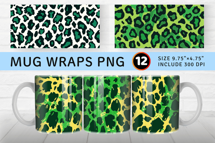 Green Leopard Skin Christmas Mug Wrap Sublimation Designs