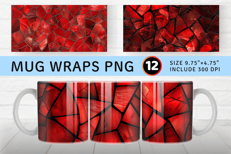 Red Stained Glass Mug Wrap Sublimation Designs