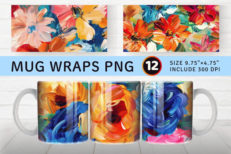 Abstract Oil Paint Flowers Mug Wrap Sublimation Designs