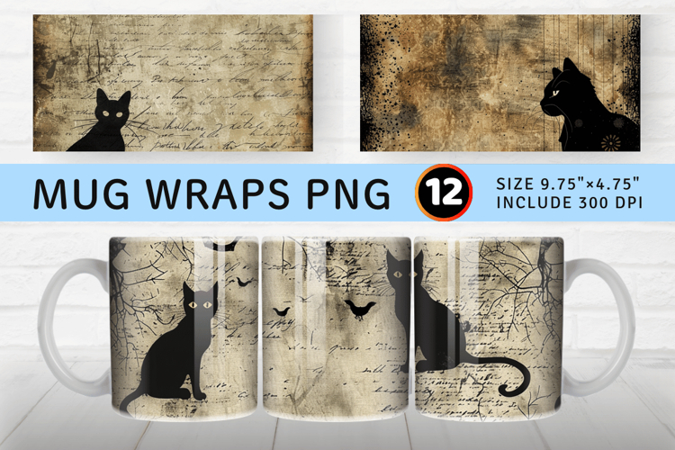 Black Cat Spells Mug Wrap Sublimation Designs