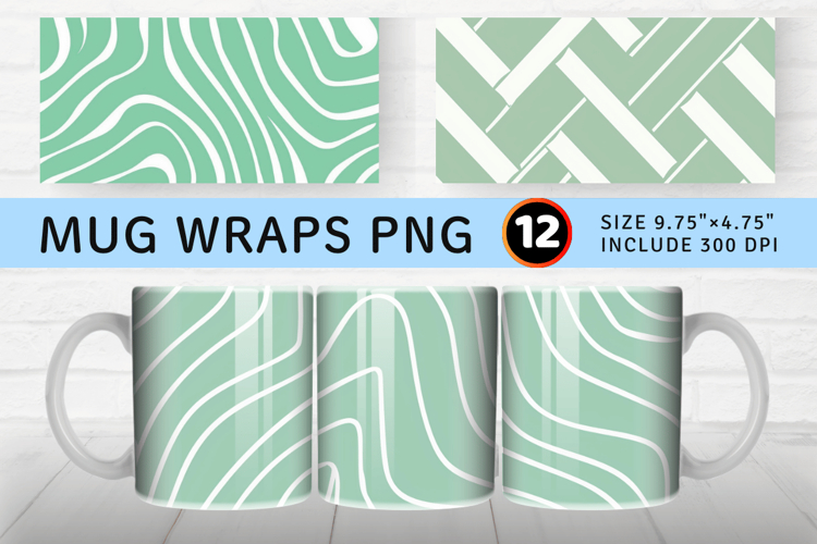 Mint Green White Lines Mug Wrap Sublimation Designs
