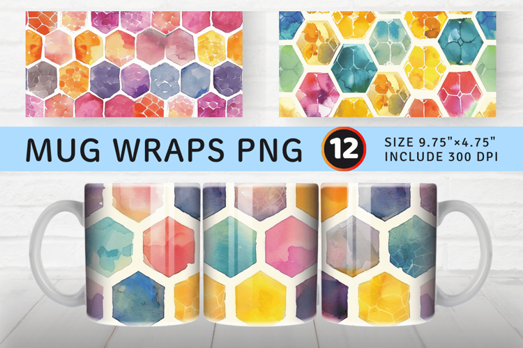 Watercolor Honeycomb mug wrap sublimation Designs