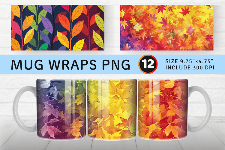 Fall Rainbow Leaves Mug Wrap Sublimation Designs