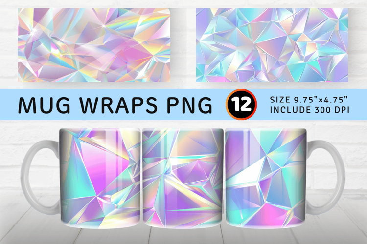 Pastel Holographic Diamond Mug Wrap Sublimation Designs