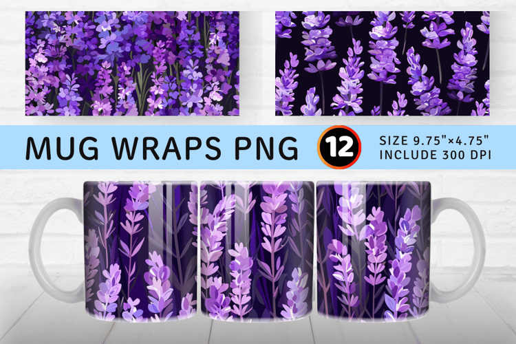 Purple Lavender Flowers Mug Wrap Sublimation Designs