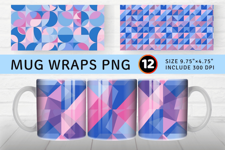 Blue and Pink Geometric shape Mug Wrap Sublimation Designs