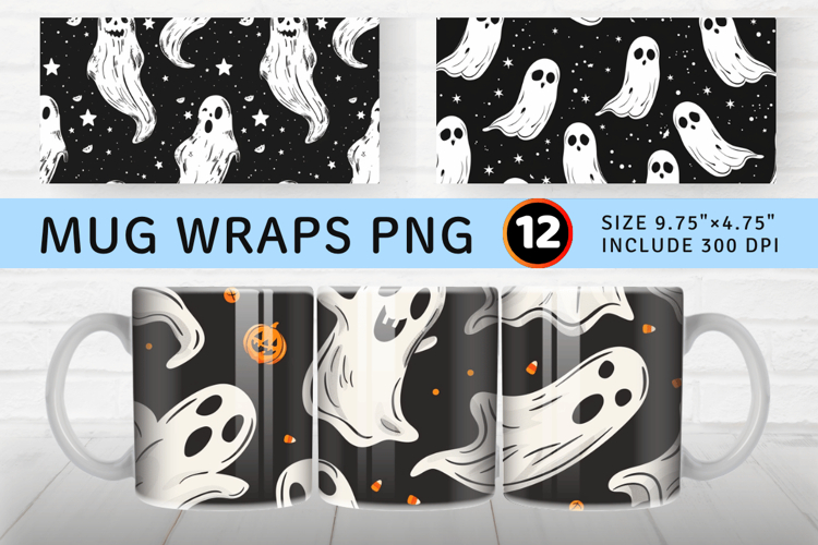 Ghost Halloween Mug Wrap Sublimation Designs