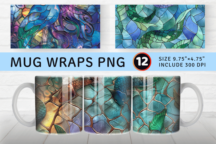Mermaid Stained Glass Mug Wrap Sublimation Designs